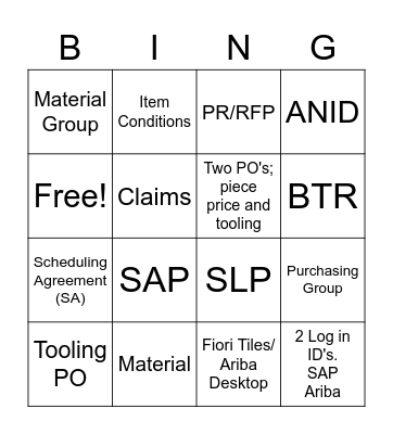 I-ERP  New Words Bingo Card