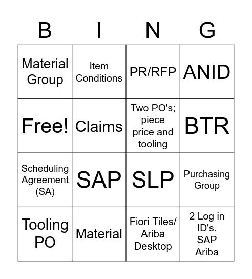 I-ERP  New Words Bingo Card
