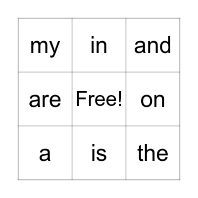 Sight Words Bingo Card
