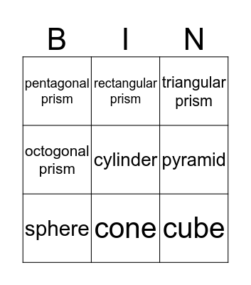 solid shapes Bingo Card