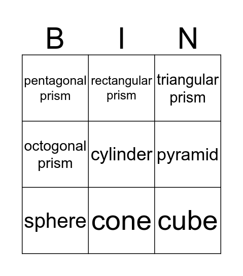 solid shapes Bingo Card