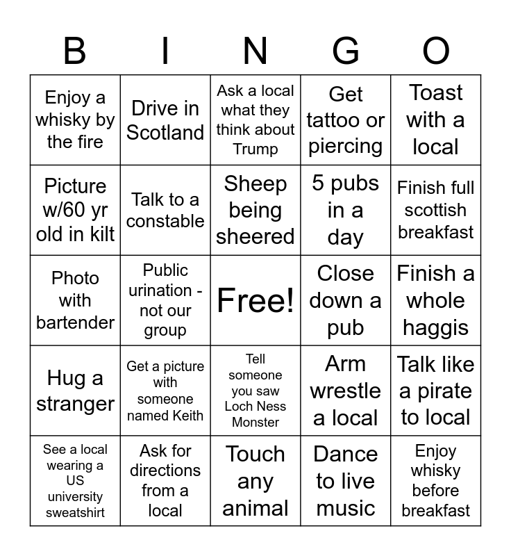 Scotland Bingo Card