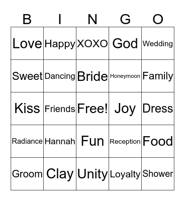 Hannah's Lingerie Shower Bingo Card