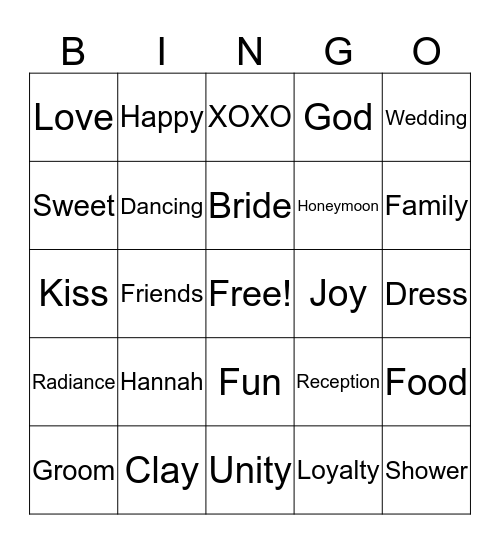 Hannah's Lingerie Shower Bingo Card