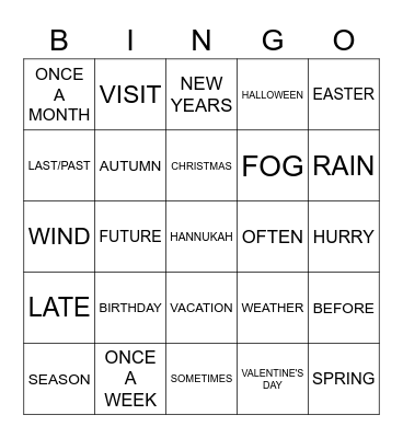 ASL 2 - Unit 2 Bingo Card