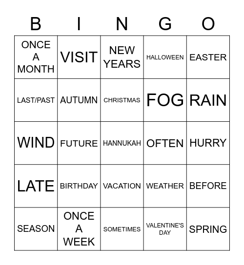 ASL 2 - Unit 2 Bingo Card