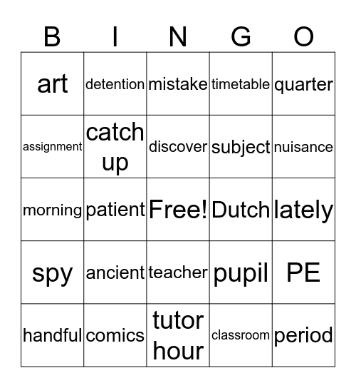 HV1 Theme 2 words Bingo Card