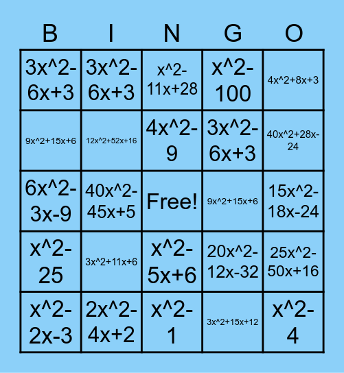 FOIL Bingo Card