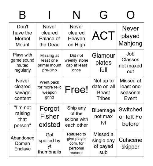 Critically Acclaimed Bingo Card