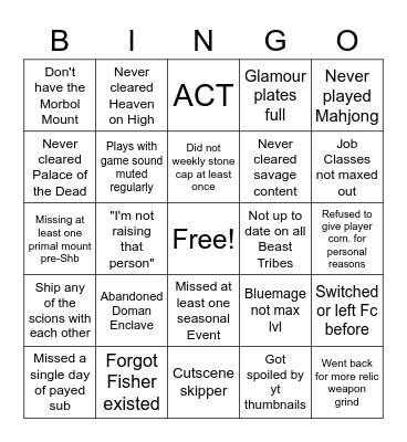 Critically Acclaimed Bingo Card