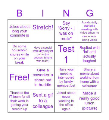 Remote Work Bingo Card
