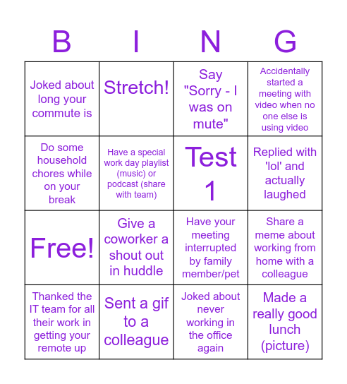 Remote Work Bingo Card