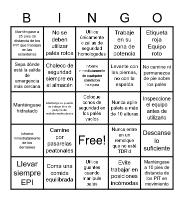 SAFETY Bingo Card