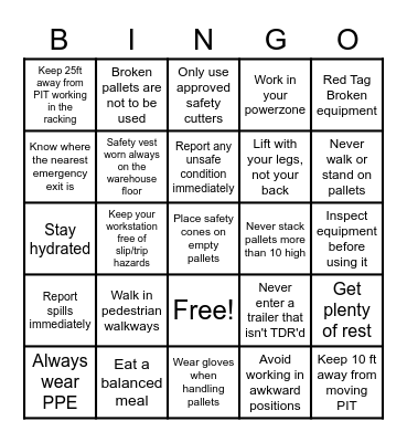 SAFETY Bingo Card