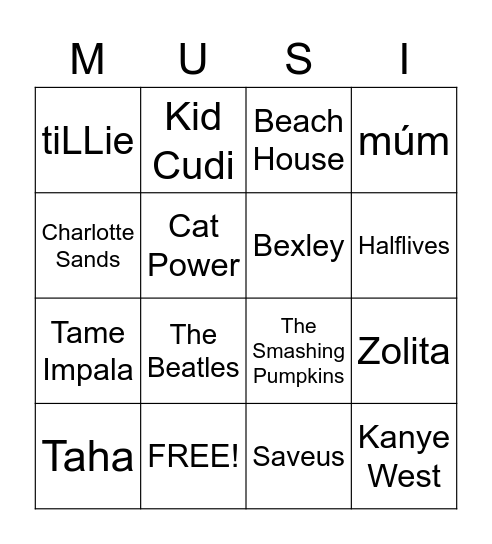 What Music Do You Have in Common With ____? Bingo Card