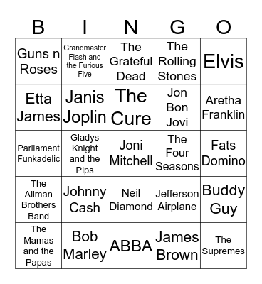 Rock and Roll Bingo Card