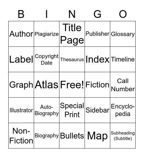 Library Bingo Card