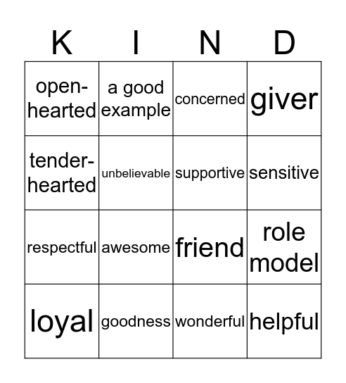 KINDNESS BINGO Card