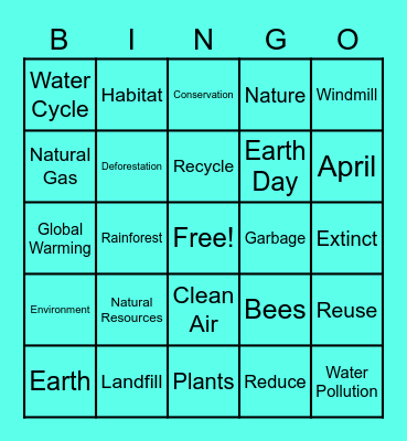 EARTH DAY BINGO Card