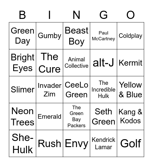 Easy Bein' Green Bingo Card