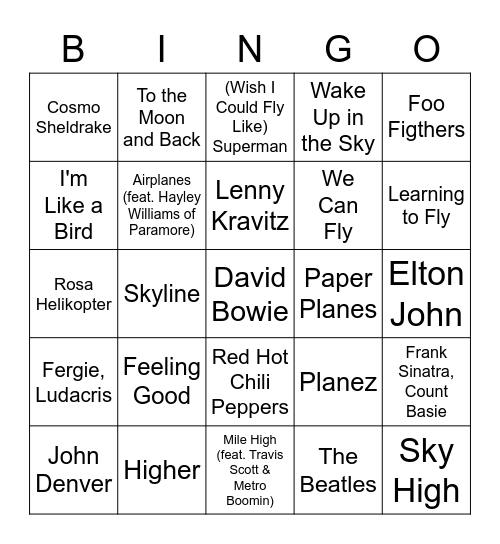 Flying High Bingo Card