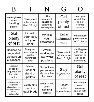 SAFETY Bingo Card