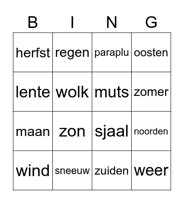 Het weer Bingo Card