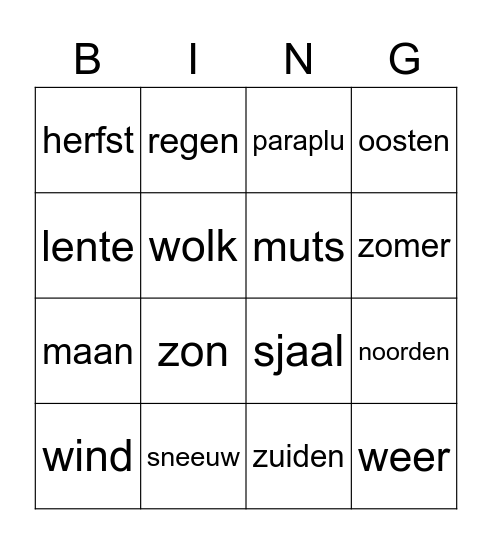 Het weer Bingo Card