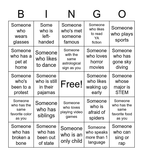 Human Bingo Card