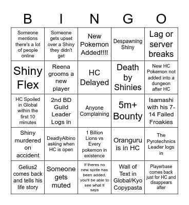 PMU HC Bingo Card Bingo Card