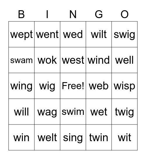 W Bingo Card