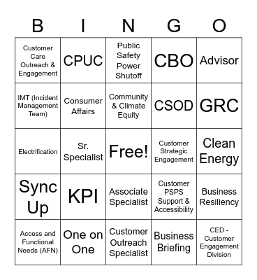 Customer Care Outreach & Engagement Bingo Card