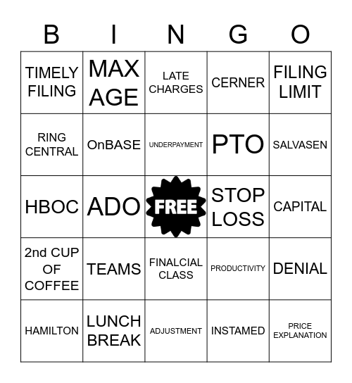 CAP TEAM BINGO Card