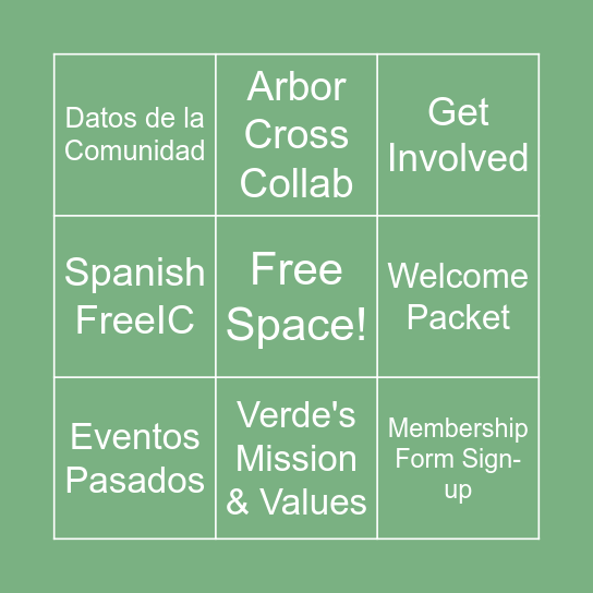 2023 ¡Unidos por Verde! Bingo Card