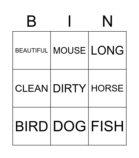 PETS Bingo Card