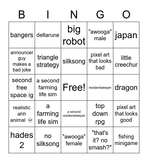 Indie World 4/19 Bingo Card