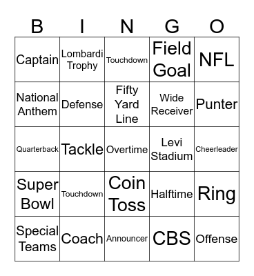 Super Bowl 50 Bingo Card