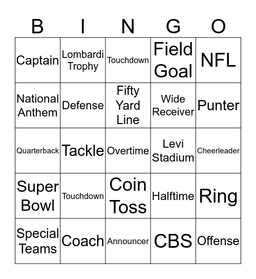 Super Bowl 50 Bingo Card