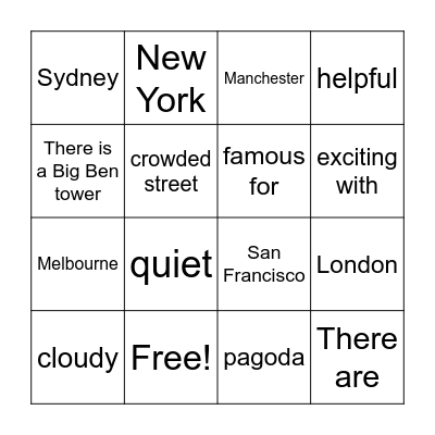 Cities around the world Bingo Card