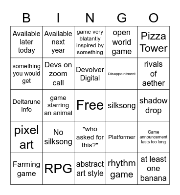 Indie World Direct April 2023 Bingo Card