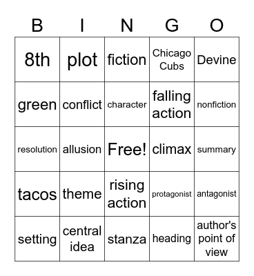 ELA Bingo Card