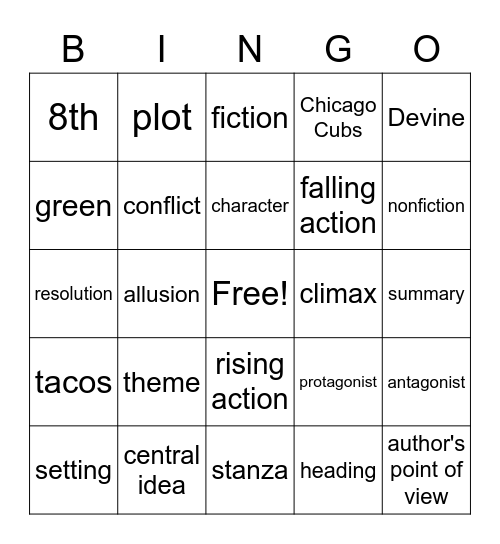 ELA Bingo Card