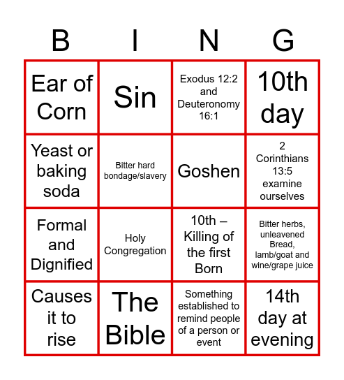 PASSOVER Bingo Card