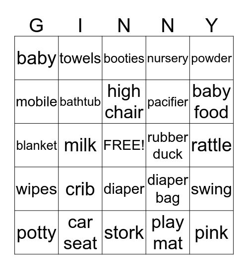 Baby Bitner Bingo Card