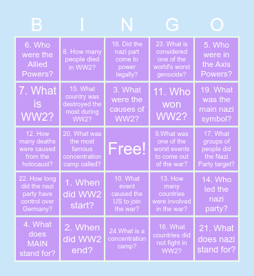 25 Facts Bingo Card