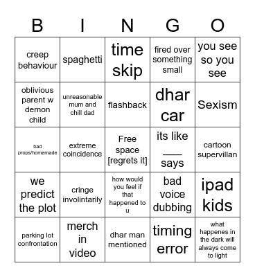 Dhar man bingo Card