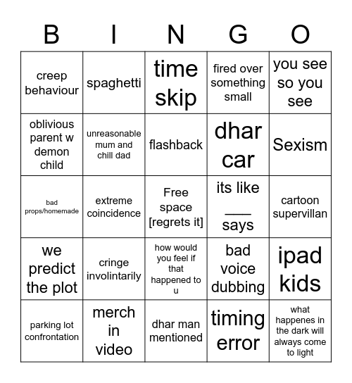 Dhar man bingo Card