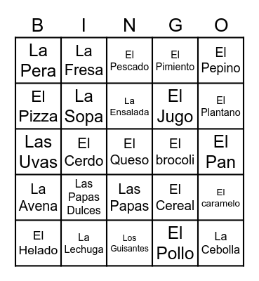 La Comida Bingo Card