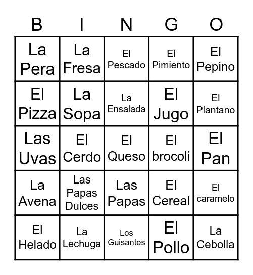 La Comida Bingo Card
