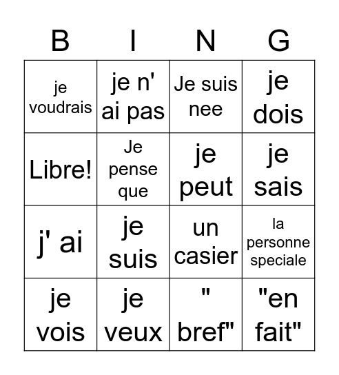 Verbos 16 et expressions Bingo Card